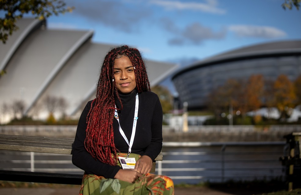 Mikaelle Farias foi à Glasgow chamar a atenção para os impactos da crise climática no Nordeste brasileiro — Foto: Jonne Roriz/ Nosso Impacto
