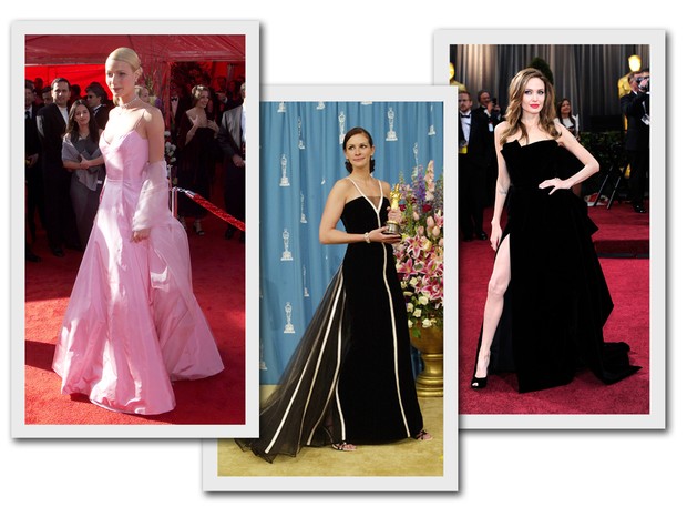 Gwyneth Paltrow em 1999, Julia Roberts em 2001 e Angelina Jolie em 2012 são alguns dos looks mais marcantes da história do Oscar (Foto: Getty Images)