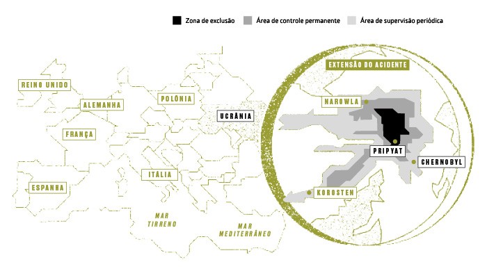 ZONA DE EXCLUSÃO Nuvem de radiação liberada após o acidente se  espalhou pela ucrânia e por regiões da europa (Foto:  )