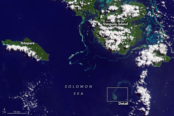  O vulcão está localizado a aproximadamente 15 milhas (24 km) ao sul da Ilha Vangunu (Foto: Divulgação/ NASA)