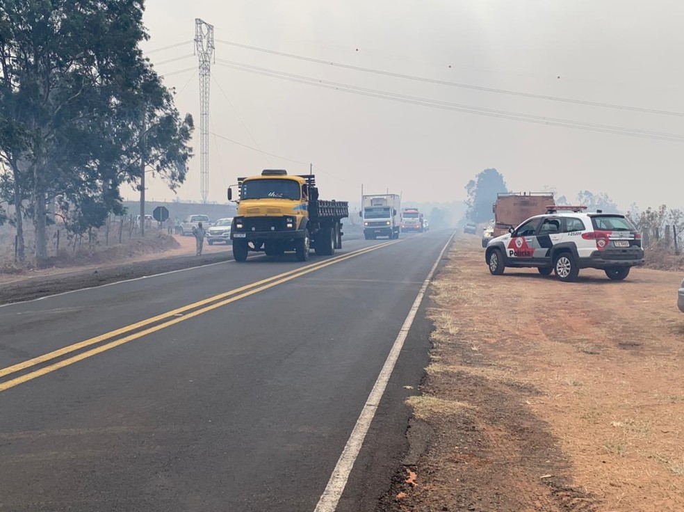 Incêndio voltou a atingir as margens da Rodovia Júlio Budiski (SP-501) nesta quinta-feira (26) — Foto: Carlos Volpi/TV Fronteira