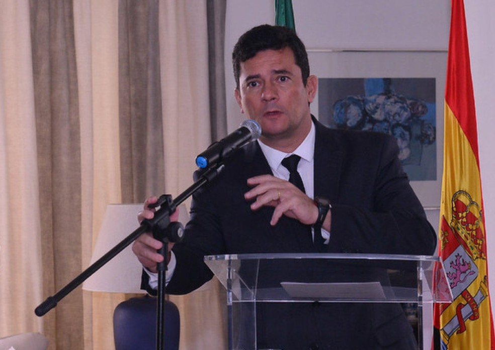 Moro em recepção em agradecimento pela colaboração do Brasil e Espanha no âmbito da Justiça e Segurança Pública, nesta sexta (6) — Foto: Isaac Amorim/MJSP