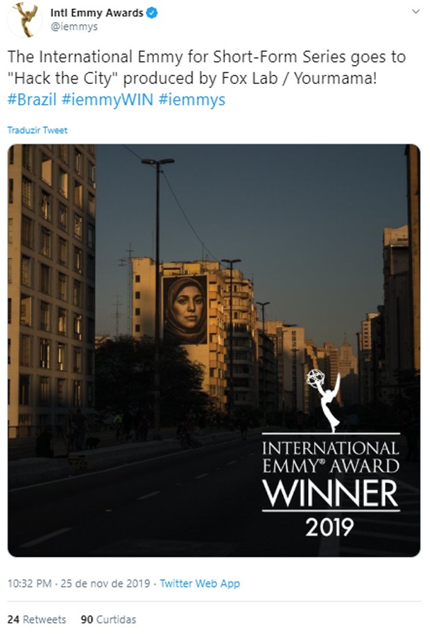 Brasileiro Hack the City leva Emmy Internacional 2019 (Foto: Reprodução/Twitter)