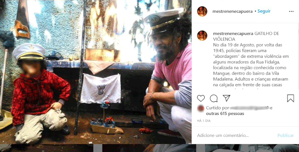 Mestre Nenê (à direita) contou que segurava o filho de 5 anos (à esquerda) no colo — Foto: Reprodução/Arquivo pessoal/Instagram