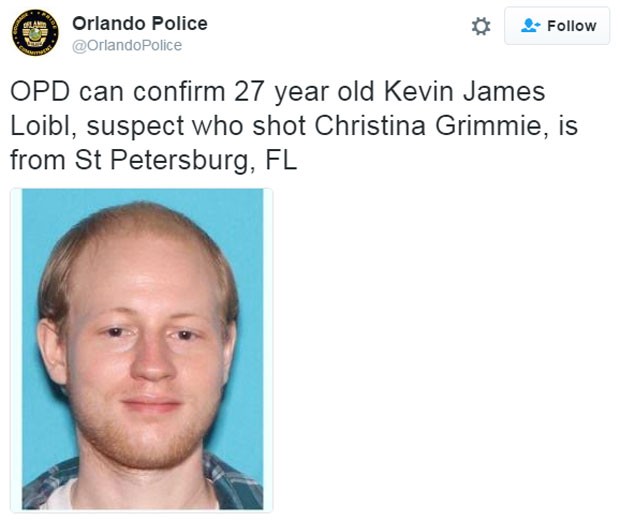 Kevin James Loibl, de 27 anos, se matou após atirar em Christina Grimmie (Foto: Reprodução/Twitter/OrlandoPolice)