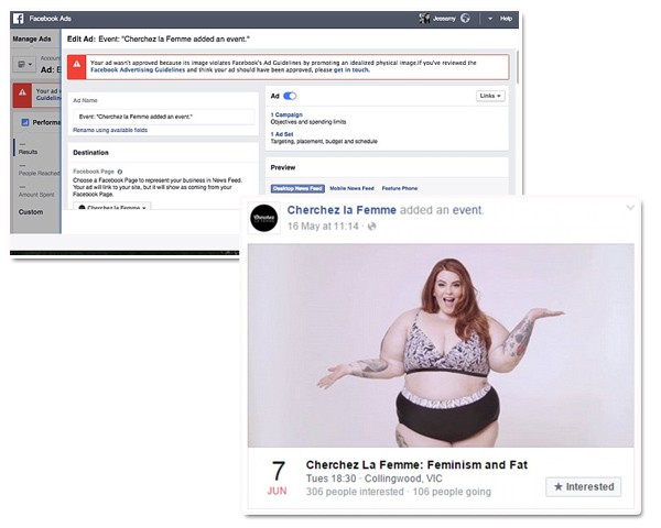 Segundo o Facebook, a foto da modelo plus size desrespeita as políticas da rede (Foto: Reprodução)