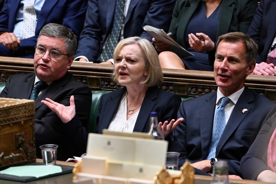 Primeira-ministra demissionária do Reino Unido, Liz Truss, durante sessão no Parlamento britânico