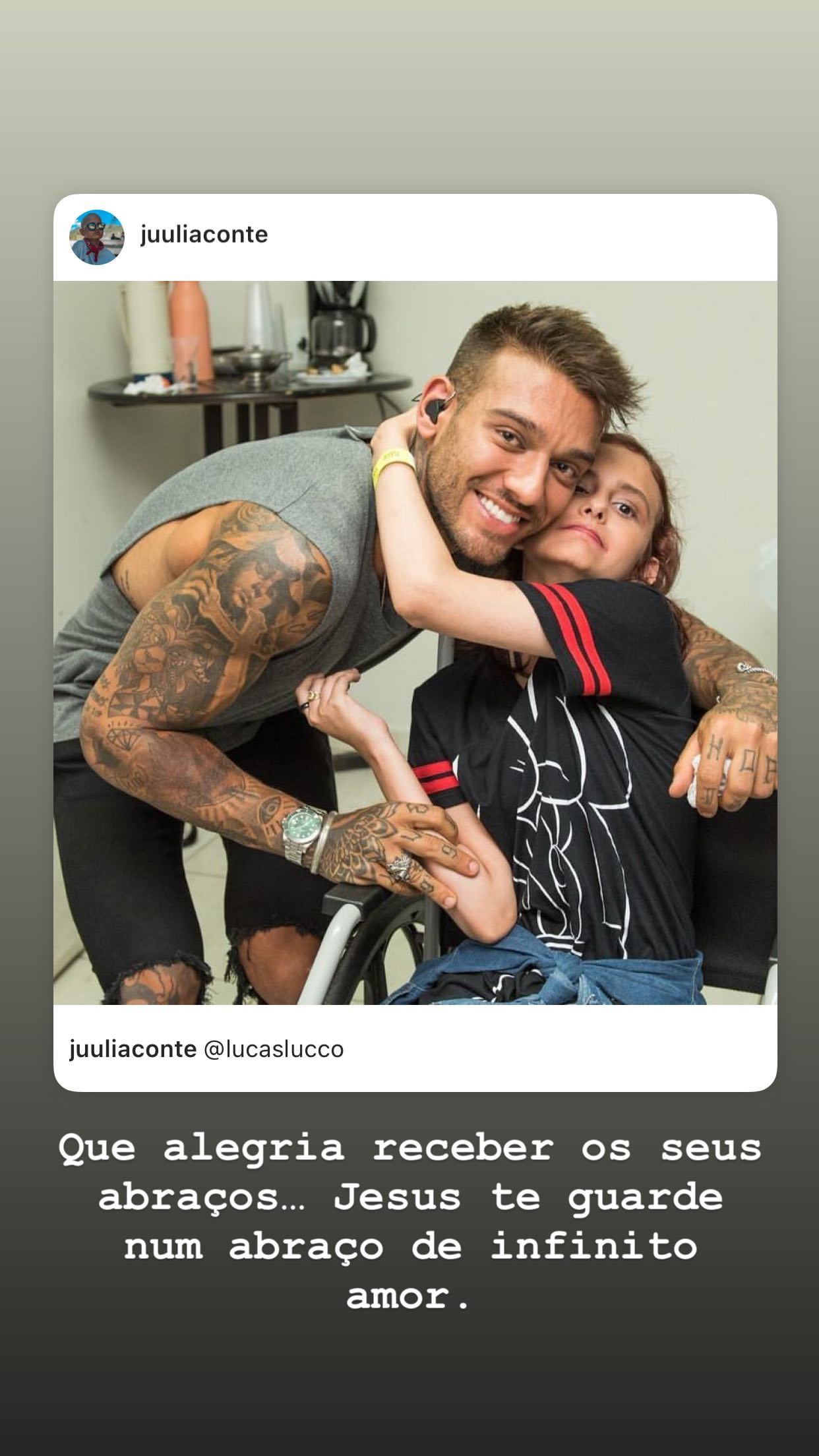 Lucas Lucco lamenta morte da fã Julia Conte (Foto: Reprodução/Instagram)