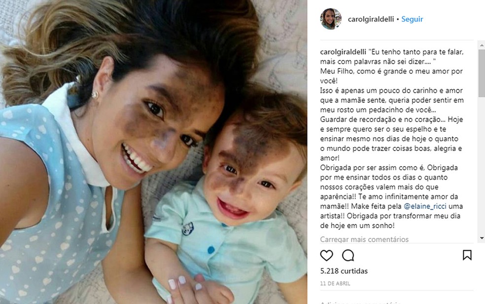 Caroline Giraldelli postou foto com o filho (Foto: Instagram/ ReproduÃ§Ã£o)