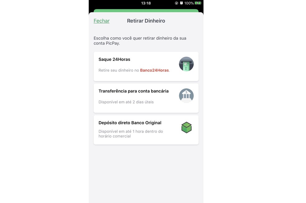 PicPay é confiável? App permite sacar dinheiro em caixa eletrônico — Foto: Reprodução/Rodrigo Fernandes