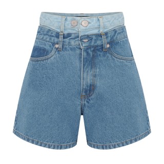 Bermuda vintage jeans com cós duplo cintura super alta BFF azul médio, R$ 119,99