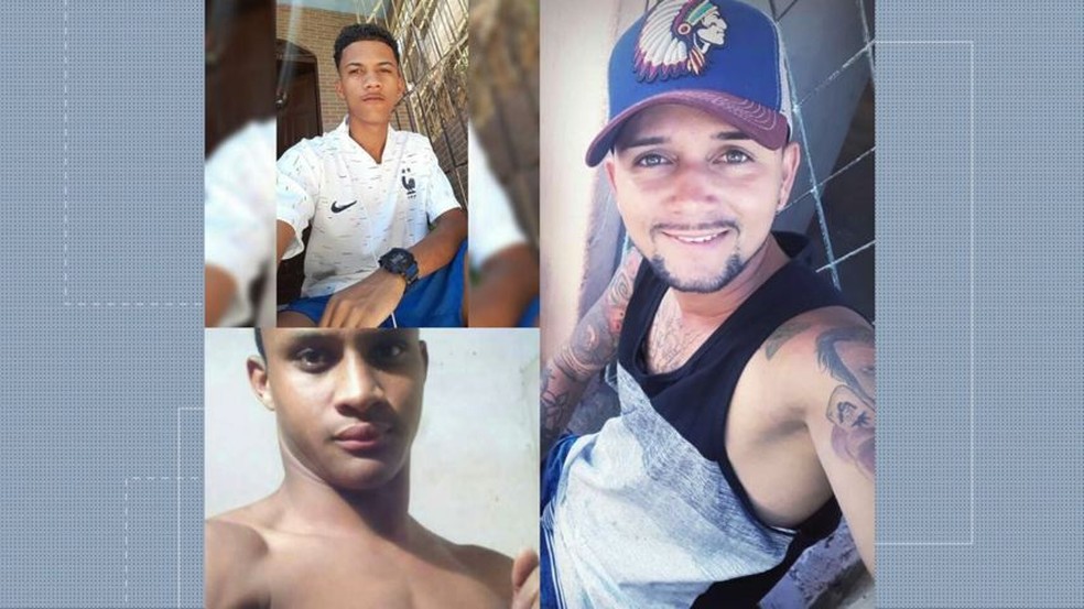 Luiz Fernando (de camisa branca), Patrick (de boné) e Wemerson (sem camisa) foram mortos durante tiroteio — Foto: Reprodução/TV Gazeta