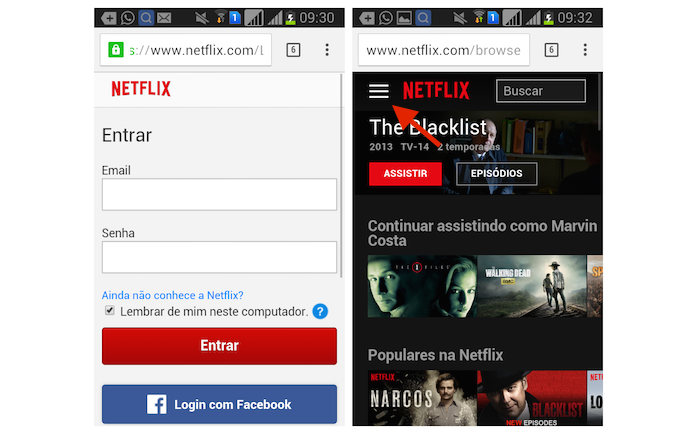 Realizando login em uma conta do Netflix na web através de um dispositivo Android (Foto: Reprodução/Marvin Costa)