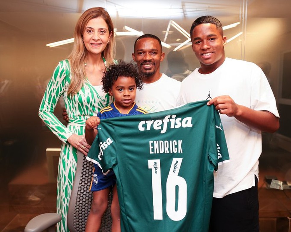 Leila Pereira confirma a venda de Endrick, do Palmeiras, ao Real Madrid — Foto: Reprodução