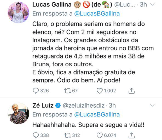 Lucas Gallina bate boca com pai de Manu Gavassi nas redes (Foto: Reprodução/Twitter)