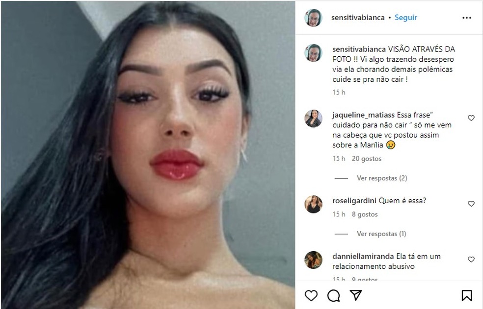 Post da sensitiva Bianca Godoi &mdash; Foto: Reprodu&ccedil;&atilde;o/Instagram