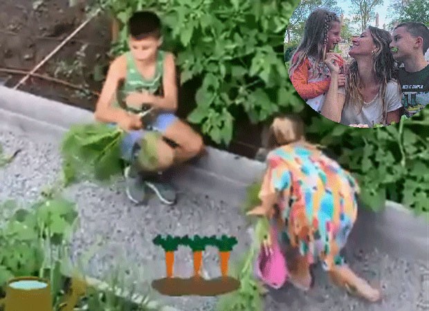 Gisele mostra filhos cuidando de horta (Foto: Reprodução)