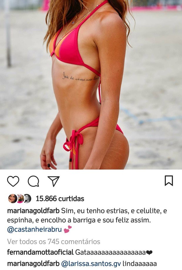 Mariana Goldfarb conquista elogios de famosa por assumir estrias na web (Foto: Reprodução/Instagram)