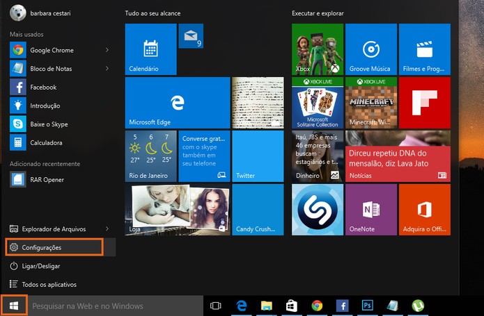 Acesse as configurações do Windows 10 (Foto: Reprodução/Barbara Mannara)