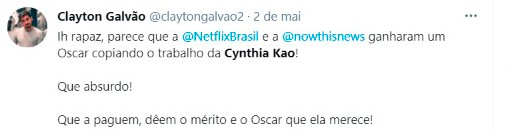 Internautas pedem explicações e, alguns, até que o Oscar seja entregue à Cynthia (Foto: Reprodução/Twitter)