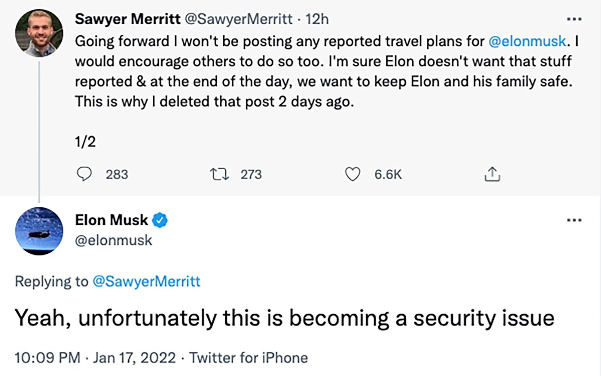 Elon Musk manifesta preocupação com contas que rastreiam seus voos (Foto: Reprodução/Twitter)