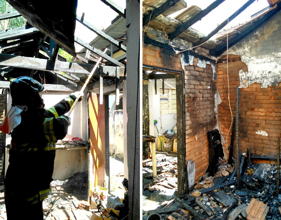 Telhado e três dos cômodos da casa foram destruídos pelas chamas (Foto: Divulgação / Corpo de Bombeiros)