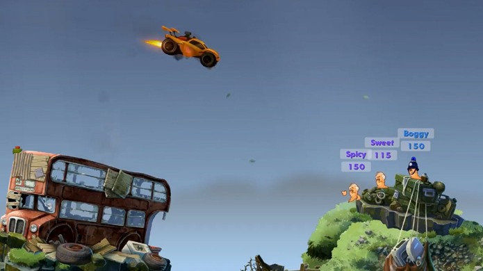 Em Worms W.M.D. você poderá arremessar um carro de Rocket League em seus inimigos e muito mais (Foto: Reprodução/YouTube)