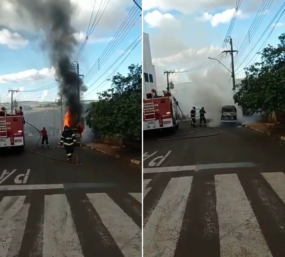 Bombeiros conseguiram controlar as chamas na Kombi, em Itaí; ninguém ficou ferido — Foto: Arquivo Pessoal
