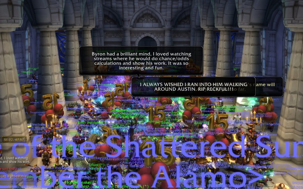 Jogadores se reúnem no World of Warcraft para homenagear Byron "Reckful" — Foto: Reprodução