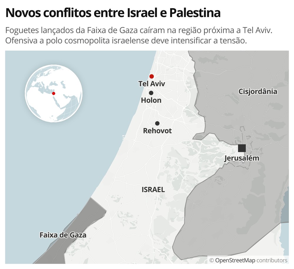 Confrontos entre Israel e Palestina - MAPA — Foto: G1 Mundo