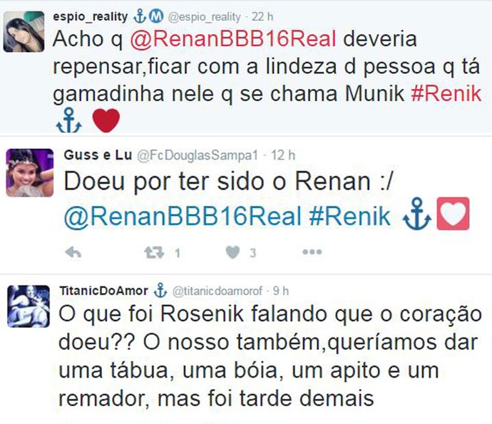 Fãs de Munik e Renan após Bial perguntar se ela se arrependeu da indicação (Foto: Reprodução da Internet)