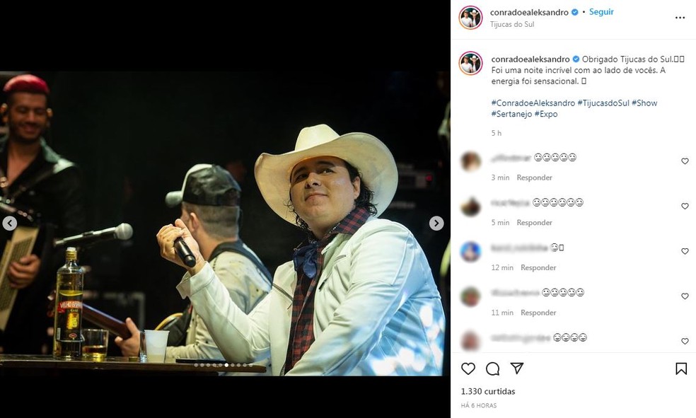 Fãs se manifestam nos comentários de uma das fotos publicadas pelo perfil da dupla Conrado e Aleksandro — Foto: Reprodução/Redes Sociais