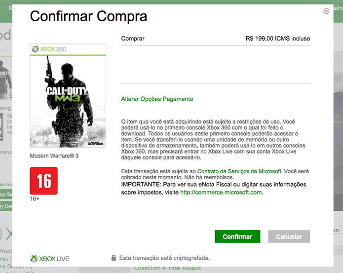 Finalize o pagamento para baixar Call of Duty: Modern Warfare 3 (Foto: Reprodução/Murilo Molina)