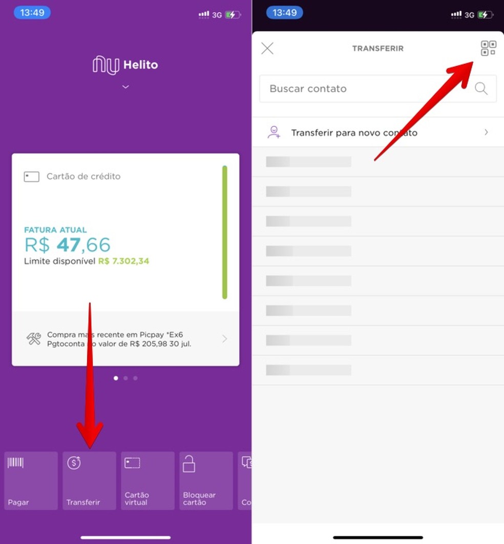 Como pagar com QR Code Nubank? App permite escanear código de amigo — Foto: Reprodução/Helito Beggiora