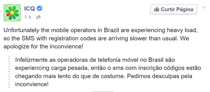 ICQ revela que usuários estão com dificuldade de criar contas por problemas no envio do SMS (Foto: Reprodução/Elson de Souza)