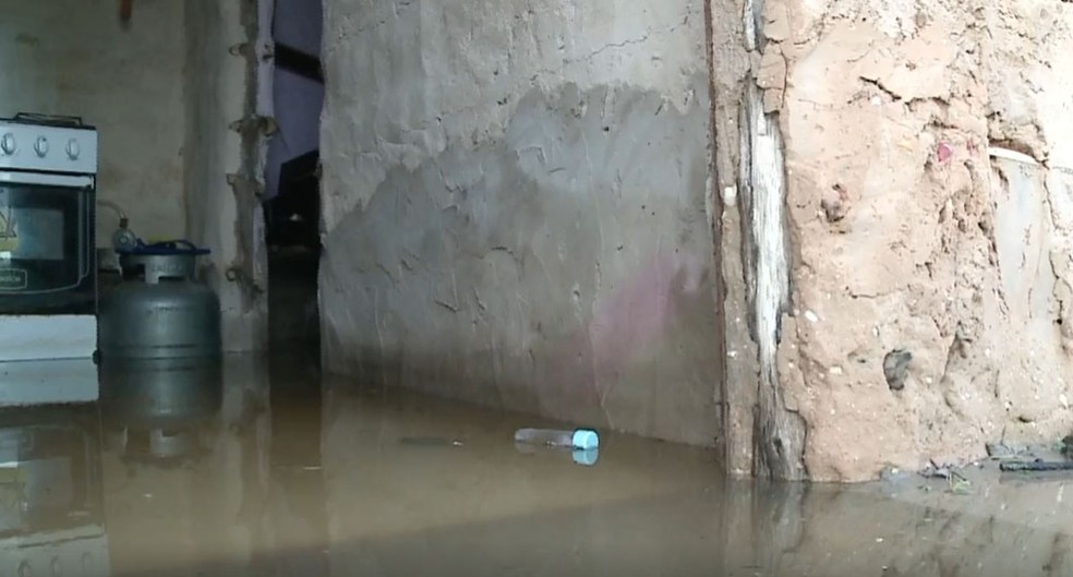 Casas são invadidas por água de lagoa durante chuva no bairro Mafrense, na Zona Norte de Teresina — Foto: Reprodução/TV Clube