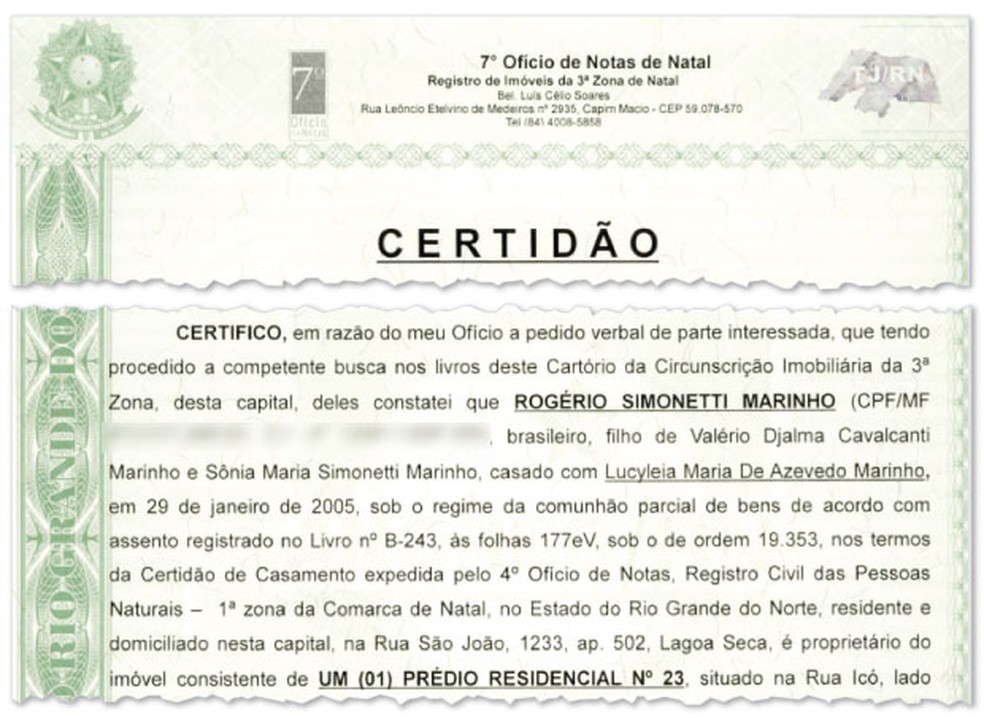 Certidão — Foto: Reprodução