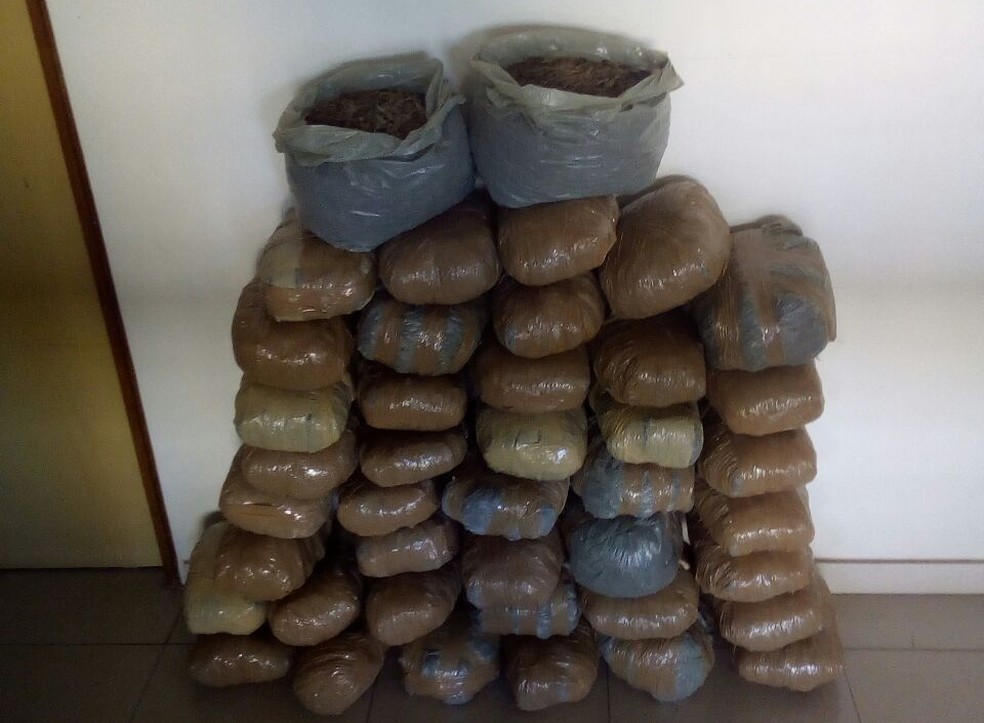 A droga e os suspeitos foram levados para a Polícia Federal (Foto: PM/ Divulgação)