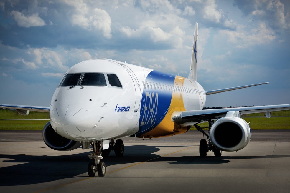 E-190 da Embraer será utilizado pelo Palmeiras — Foto: Divulgação/Embraer