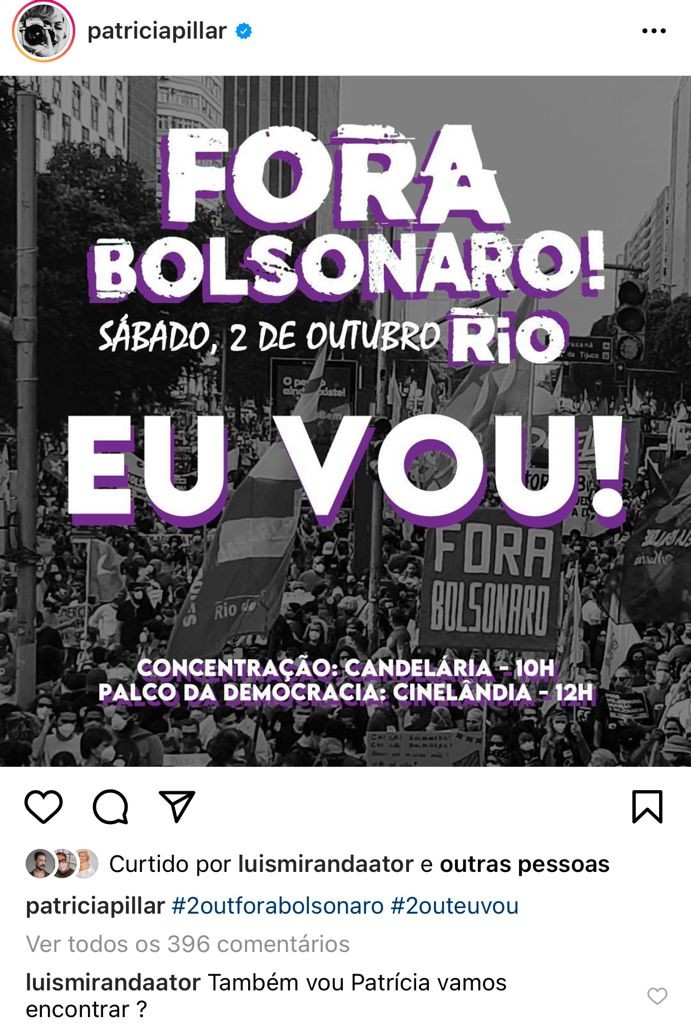 Patricia Pillar se posiciona contra Bolsonaro (Foto: Reprodução/Twitter)