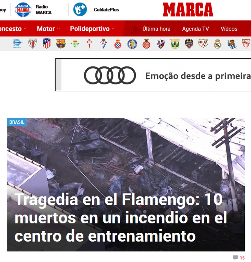 Marca repercute inc&Atilde;&ordf;ndio no Ninho do Urubu &acirc;?? Foto: Reprodu&Atilde;&sect;&Atilde;&pound;o