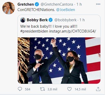 Gretchen celebra vitória de Joe Biden (Foto: Reprodução/Twitter)