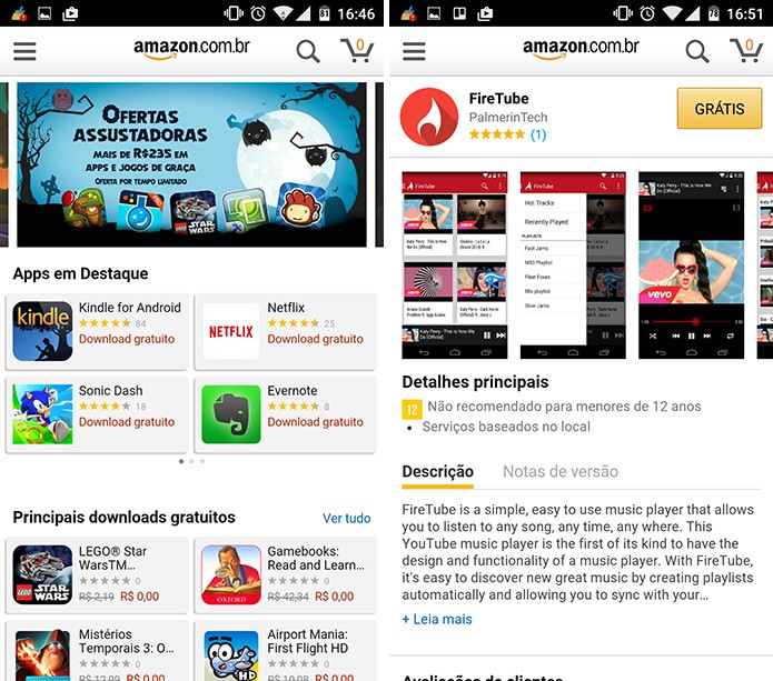 Amazon Appstore oferece download de apps grátis e não disponíveis na Google Play (Foto: Reprodução/Elson de Souza)