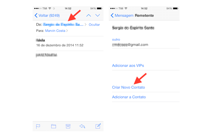 Adicionando um novo contato na agenda do iOS através do Mail (Foto: Reprodução/Marvin Costa)