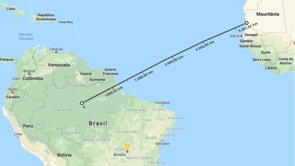 Mais de 5 mil km separam a borda do deserto da floresta amazônica (Foto: Reprodução/Google Maps)