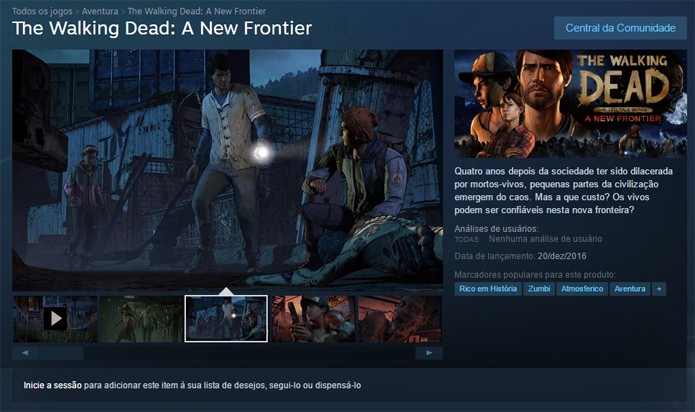 Página de The Walking Dead: The New Frontier no Steam (Foto: Reprodução/Steam)