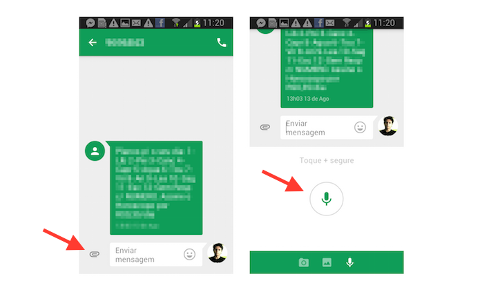 Acessando a ferramenta de envio de mensagens de voz do aplicativo Messenger do Google (Foto: Reprodução/Marvin Costa)