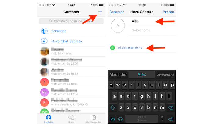 Acessando a tela para adicionar contatos no Telegram para iPhone (Foto: Reprodução/Marvin Costa)