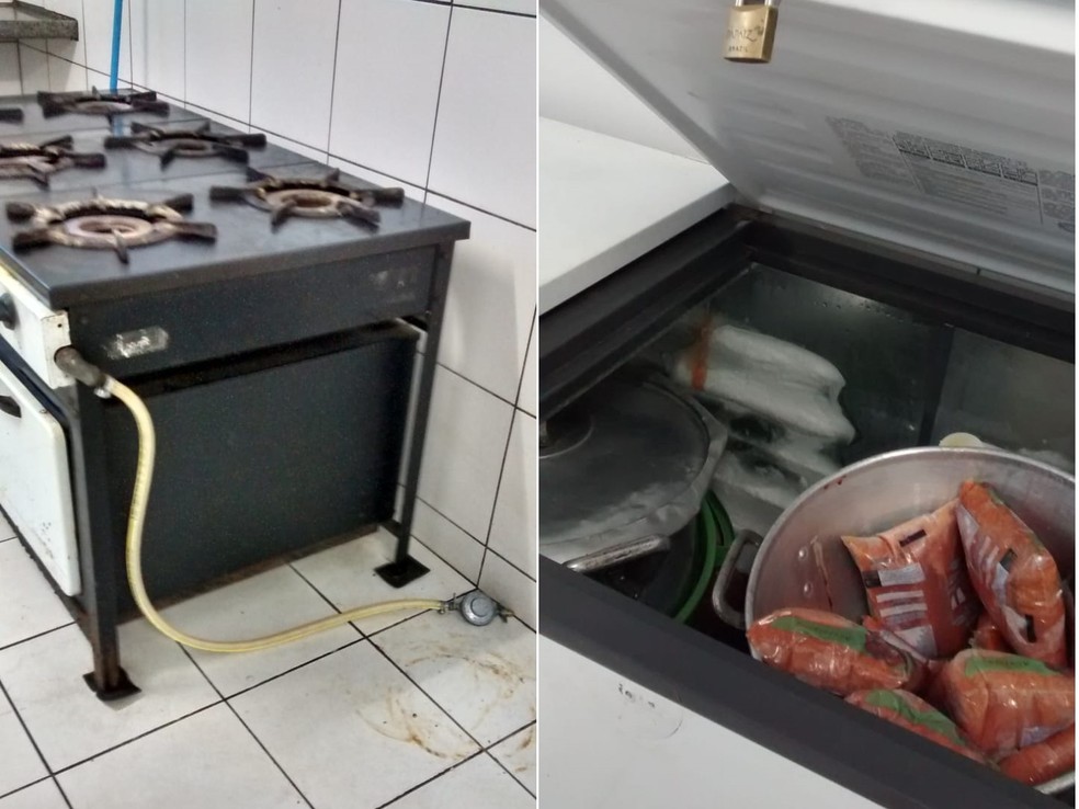 Botijão de gás foi furtado e o congelador da escola revirado pelos criminosos (Foto: Divulgação)