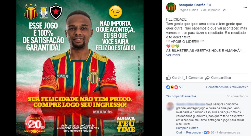 Peça publicitária para o jogo usou a imagem do zagueiro Maracáz (Foto: Reprodução / Facebook)